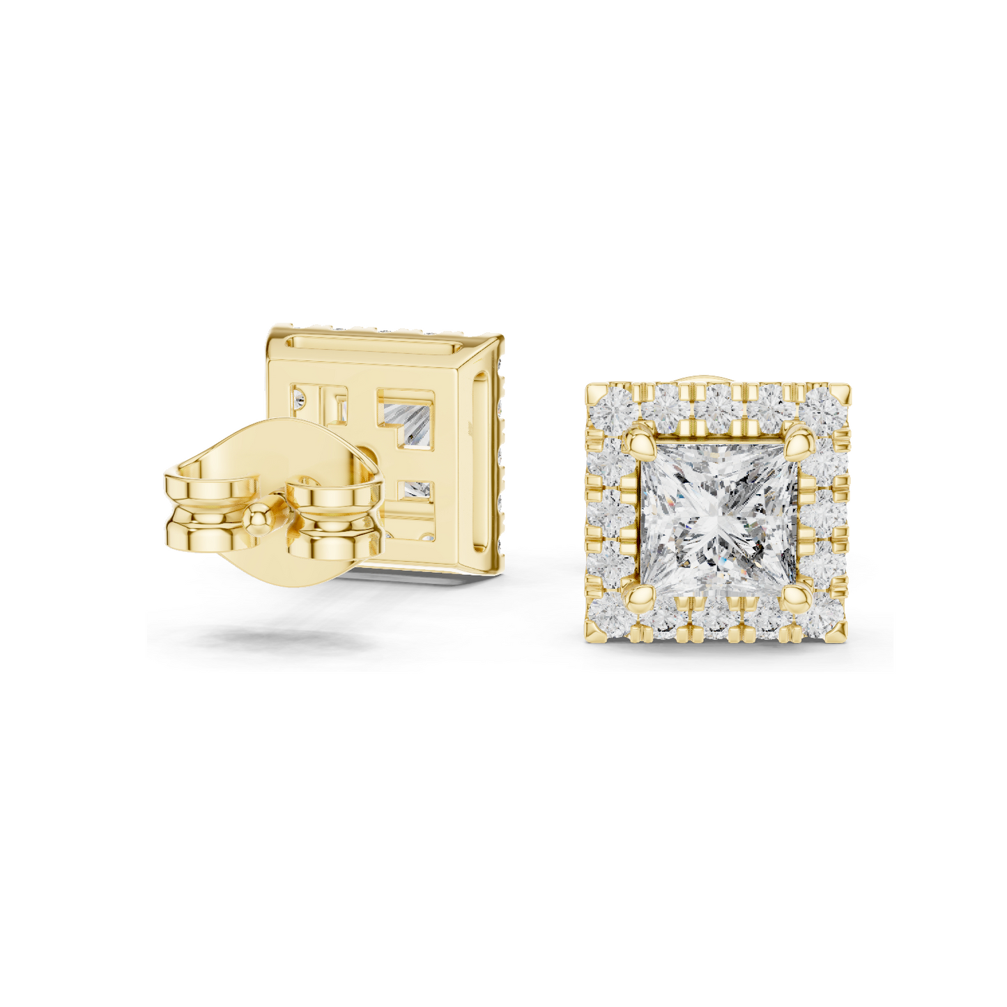 1.288 CT Lab Diamond Princess Cut Stud Earrings | VVS-VS EF Clarity | 18KT, 14KT, 10KT Gold & 925 Silver | Rose, Yellow, White Gold & Moissanite Options