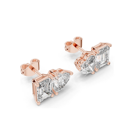 4 CT Lab Diamond & Moissanite Earrings | VVS-VS EF Clarity | 18KT, 14KT, 10KT Gold & 925 Silver | Heart & Emerald Cut | Rose, Yellow, White Gold Options