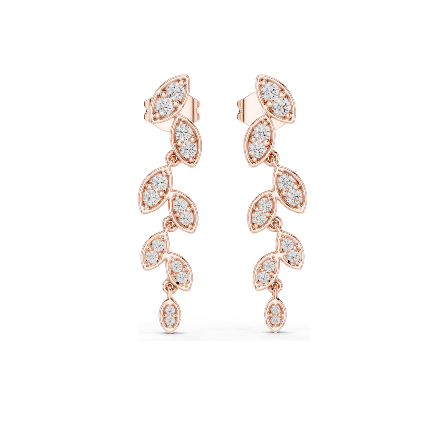 0.448 CT Lab-Grown Diamond Leaf Design Earrings | VVS-VS EF Clarity | 18KT, 14KT, 10KT Gold & 925 Silver | Moissanite & Ethical Jewelry