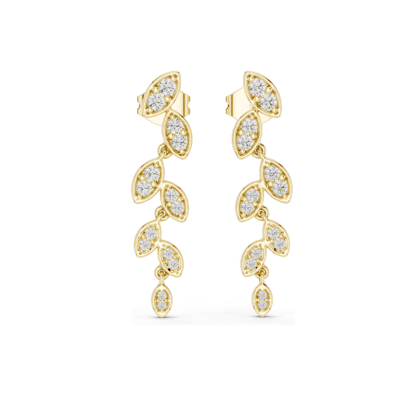 0.448 CT Lab-Grown Diamond Leaf Design Earrings | VVS-VS EF Clarity | 18KT, 14KT, 10KT Gold & 925 Silver | Moissanite & Ethical Jewelry