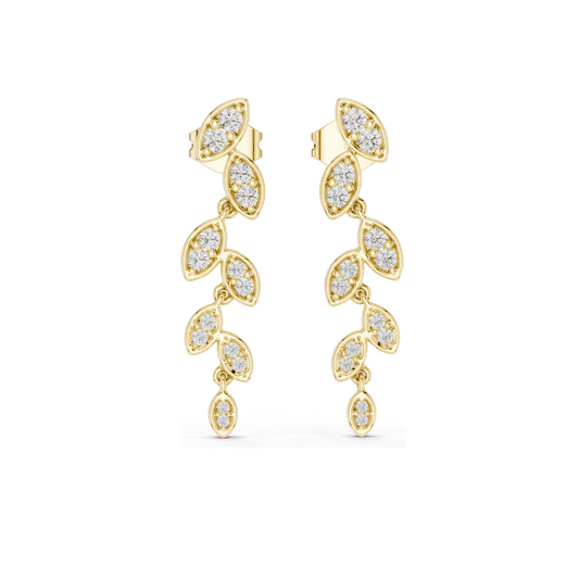 0.448 CT Lab-Grown Diamond Leaf Design Earrings | VVS-VS EF Clarity | 18KT, 14KT, 10KT Gold & 925 Silver | Moissanite & Ethical Jewelry