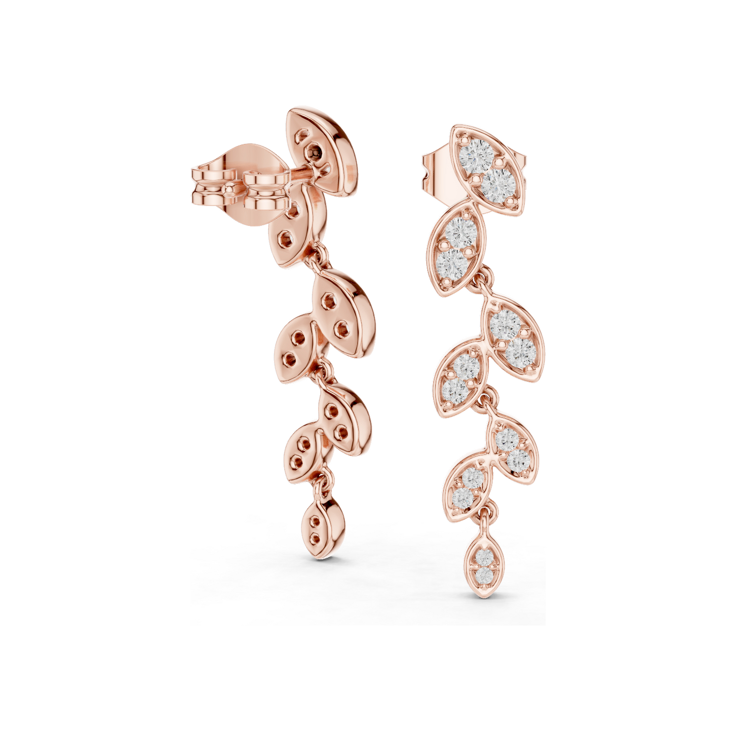0.448 CT Lab-Grown Diamond Leaf Design Earrings | VVS-VS EF Clarity | 18KT, 14KT, 10KT Gold & 925 Silver | Moissanite & Ethical Jewelry