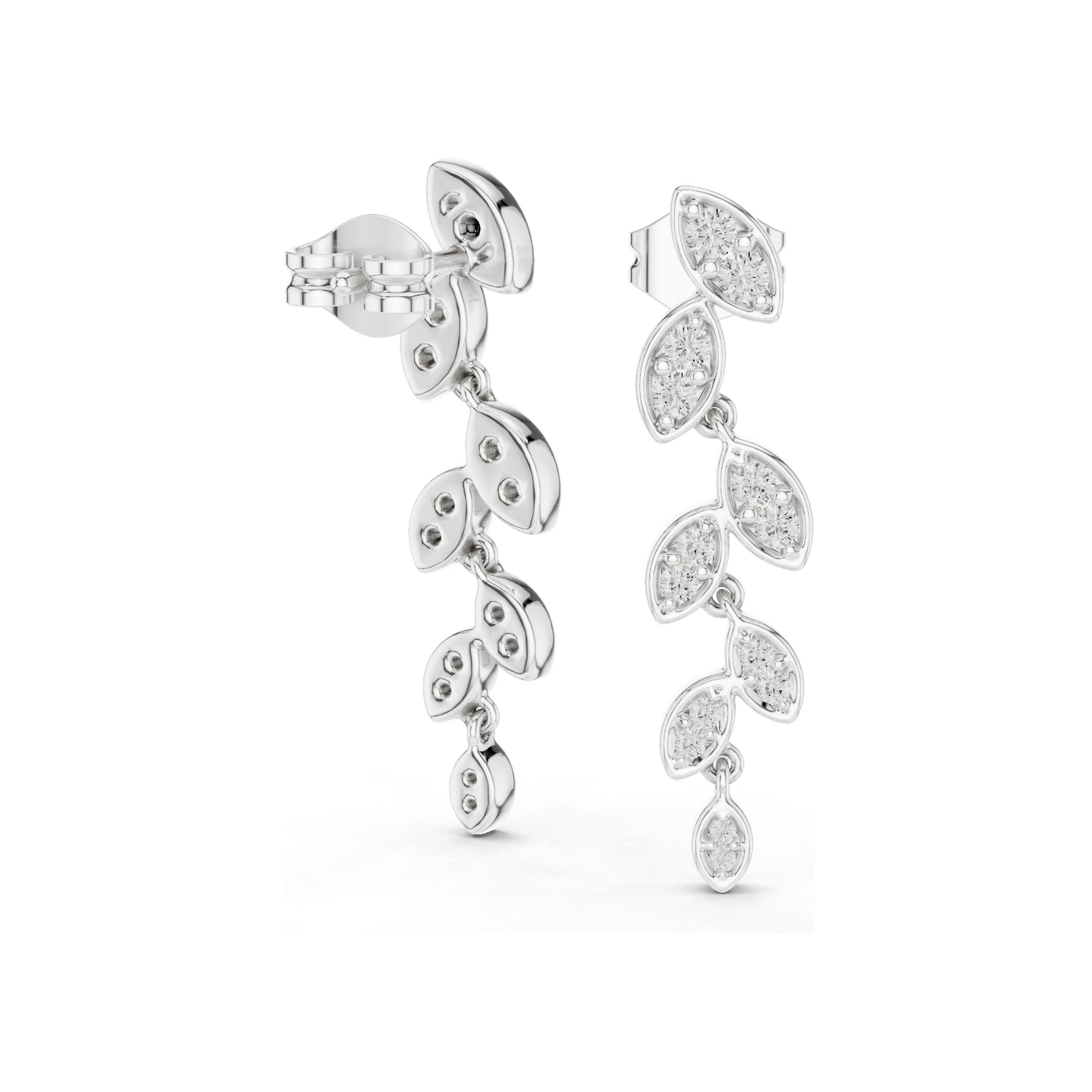0.448 CT Lab-Grown Diamond Leaf Design Earrings | VVS-VS EF Clarity | 18KT, 14KT, 10KT Gold & 925 Silver | Moissanite & Ethical Jewelry