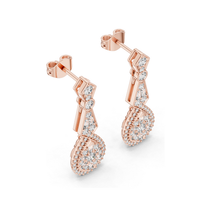 1.296 CT Lab Diamond Drop Earrings | VVS-VS EF Clarity | Pear & Round Cut | 18KT, 14KT, 10KT Gold & 925 Silver | Rose, Yellow, White Gold & Moissanite Options