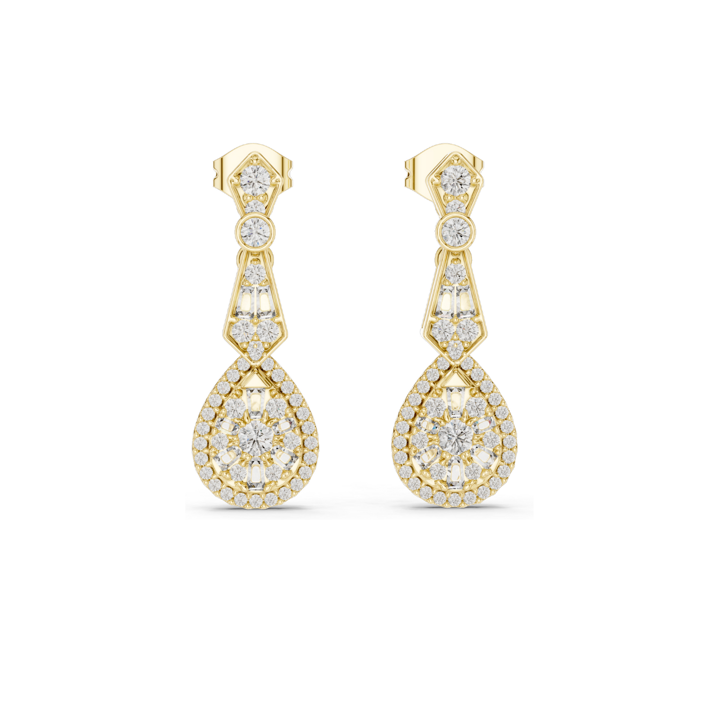 1.296 CT Lab Diamond Drop Earrings | VVS-VS EF Clarity | Pear & Round Cut | 18KT, 14KT, 10KT Gold & 925 Silver | Rose, Yellow, White Gold & Moissanite Options