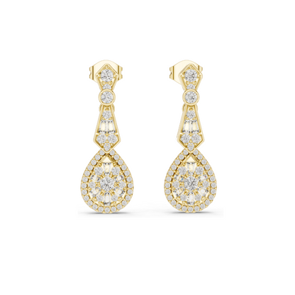 1.296 CT Lab Diamond Drop Earrings | VVS-VS EF Clarity | Pear & Round Cut | 18KT, 14KT, 10KT Gold & 925 Silver | Rose, Yellow, White Gold & Moissanite Options