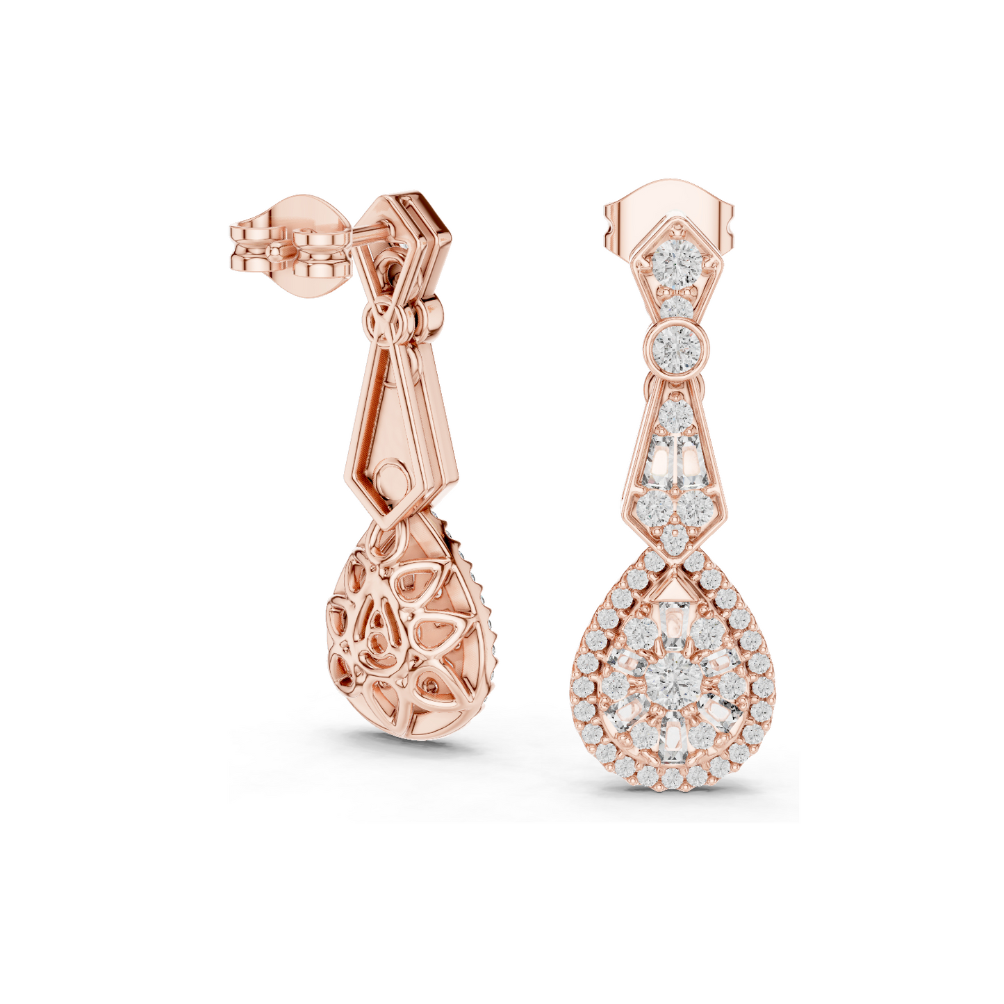 1.296 CT Lab Diamond Drop Earrings | VVS-VS EF Clarity | Pear & Round Cut | 18KT, 14KT, 10KT Gold & 925 Silver | Rose, Yellow, White Gold & Moissanite Options
