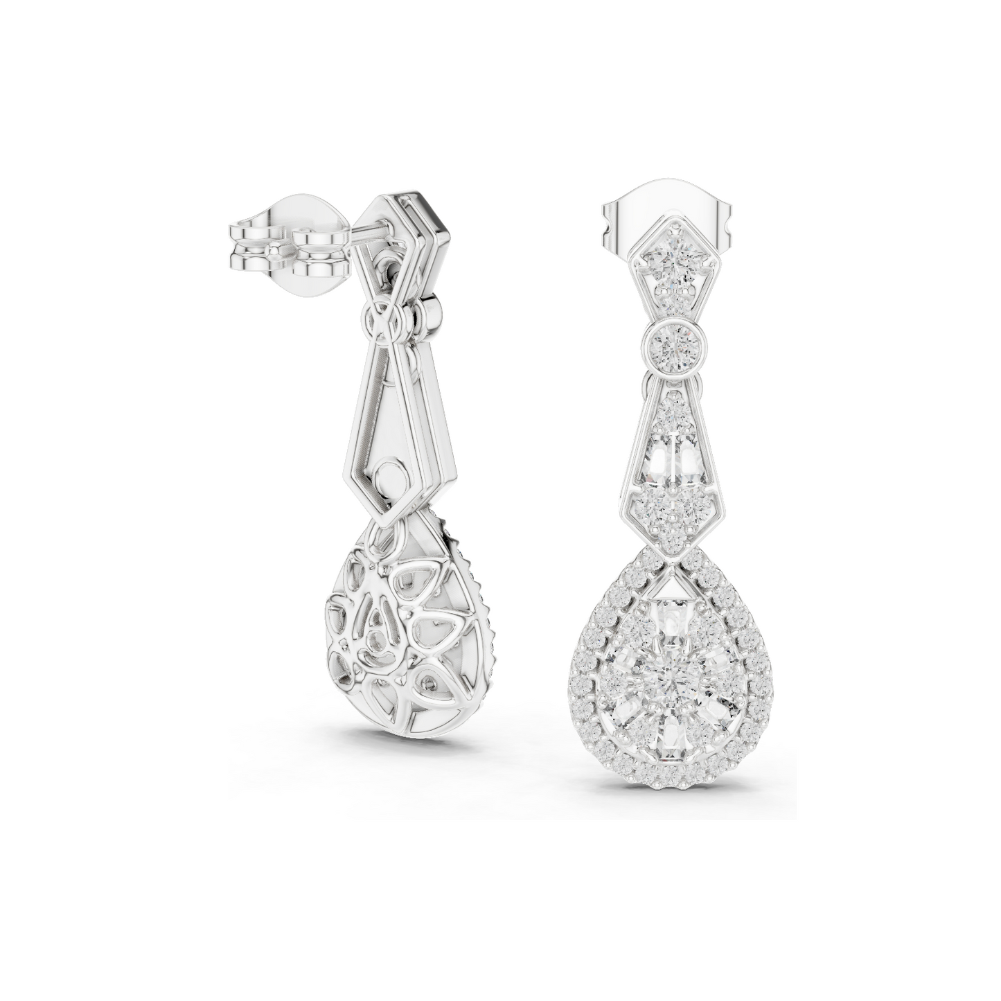 1.296 CT Lab Diamond Drop Earrings | VVS-VS EF Clarity | Pear & Round Cut | 18KT, 14KT, 10KT Gold & 925 Silver | Rose, Yellow, White Gold & Moissanite Options