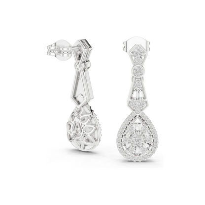 1.296 CT Lab Diamond Drop Earrings | VVS-VS EF Clarity | Pear & Round Cut | 18KT, 14KT, 10KT Gold & 925 Silver | Rose, Yellow, White Gold & Moissanite Options