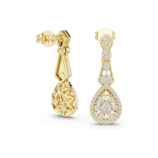 1.296 CT Lab Diamond Drop Earrings | VVS-VS EF Clarity | Pear & Round Cut | 18KT, 14KT, 10KT Gold & 925 Silver | Rose, Yellow, White Gold & Moissanite Options