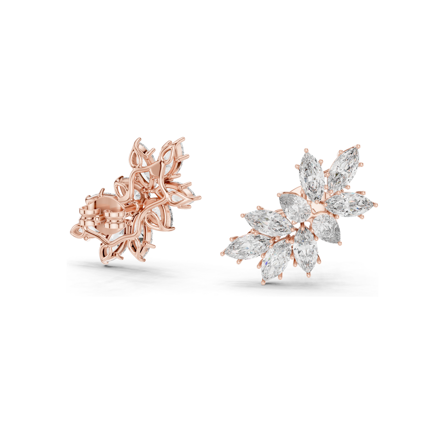 4.1 CT Lab Diamond Snowflake Earrings for Women | VVS-VS EF Clarity | 18KT, 14KT, 10KT Gold & 925 Silver | Rose, Yellow, White Gold & Moissanite Options