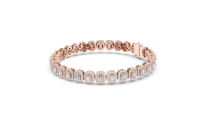 7.04 CT Lab Diamond Halo Tennis Bracelet | Emerald & Round Brilliant Cut | VVS–VS EF CVD | 10KT, 14KT, 18KT Gold & 925 Silver | Rose, Yellow, White Gold Options | Luxury Fine Jewelry