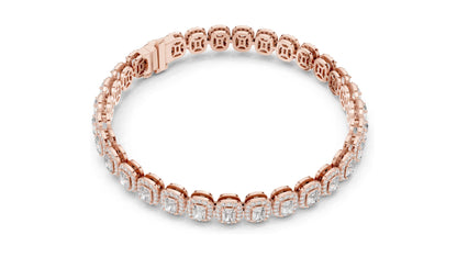 7.04 CT Lab Diamond Halo Tennis Bracelet | Emerald & Round Brilliant Cut | VVS–VS EF CVD | 10KT, 14KT, 18KT Gold & 925 Silver | Rose, Yellow, White Gold Options | Luxury Fine Jewelry