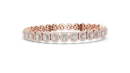 7.04 CT Lab Diamond Halo Tennis Bracelet | Emerald & Round Brilliant Cut | VVS–VS EF CVD | 10KT, 14KT, 18KT Gold & 925 Silver | Rose, Yellow, White Gold Options | Luxury Fine Jewelry