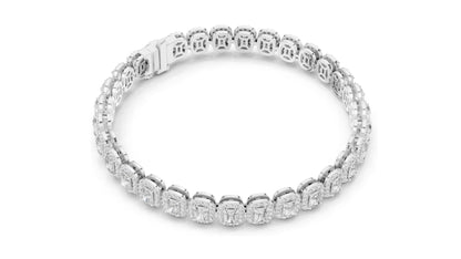7.04 CT Lab Diamond Halo Tennis Bracelet | Emerald & Round Brilliant Cut | VVS–VS EF CVD | 10KT, 14KT, 18KT Gold & 925 Silver | Rose, Yellow, White Gold Options | Luxury Fine Jewelry