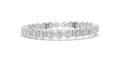 7.04 CT Lab Diamond Halo Tennis Bracelet | Emerald & Round Brilliant Cut | VVS–VS EF CVD | 10KT, 14KT, 18KT Gold & 925 Silver | Rose, Yellow, White Gold Options | Luxury Fine Jewelry