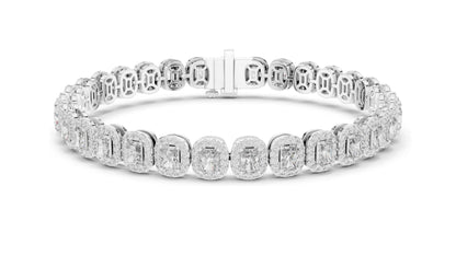 7.04 CT Lab Diamond Halo Tennis Bracelet | Emerald & Round Brilliant Cut | VVS–VS EF CVD | 10KT, 14KT, 18KT Gold & 925 Silver | Rose, Yellow, White Gold Options | Luxury Fine Jewelry