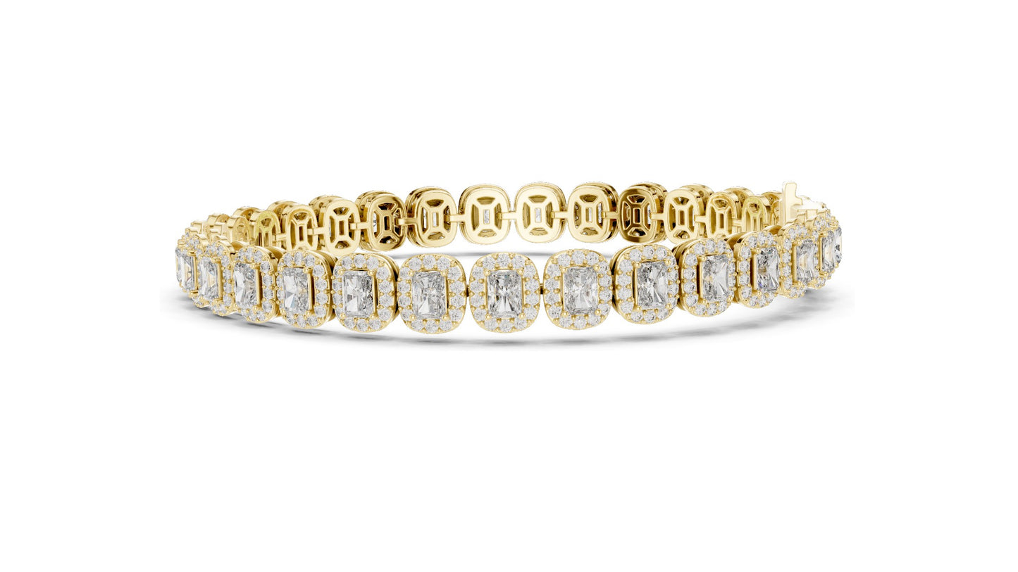 7.04 CT Lab Diamond Halo Tennis Bracelet | Emerald & Round Brilliant Cut | VVS–VS EF CVD | 10KT, 14KT, 18KT Gold & 925 Silver | Rose, Yellow, White Gold Options | Luxury Fine Jewelry