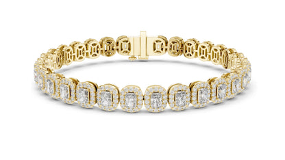 7.04 CT Lab Diamond Halo Tennis Bracelet | Emerald & Round Brilliant Cut | VVS–VS EF CVD | 10KT, 14KT, 18KT Gold & 925 Silver | Rose, Yellow, White Gold Options | Luxury Fine Jewelry