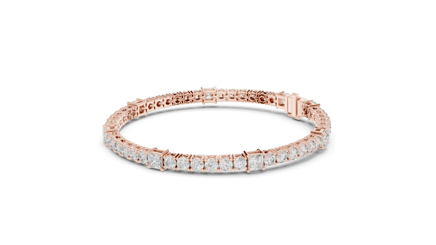 6.62 CT Lab Diamond Tennis Bracelet | Round & Square Cut Diamonds | 10KT, 14KT, 18KT Gold & 925 Silver | Moissanite Options | Rose, Yellow, White Gold | Luxury Fine Jewelry