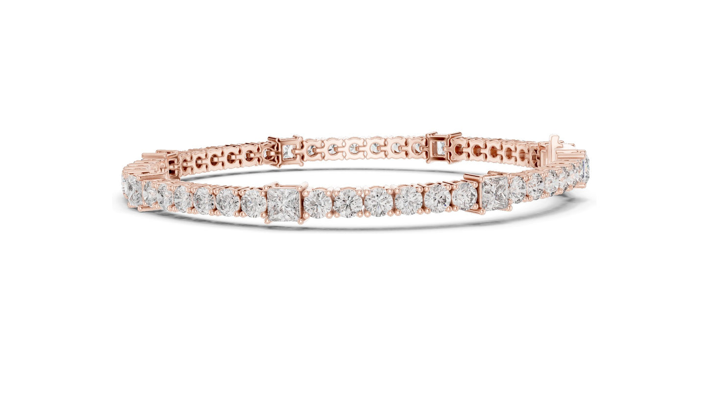 6.62 CT Lab Diamond Tennis Bracelet | Round & Square Cut Diamonds | 10KT, 14KT, 18KT Gold & 925 Silver | Moissanite Options | Rose, Yellow, White Gold | Luxury Fine Jewelry