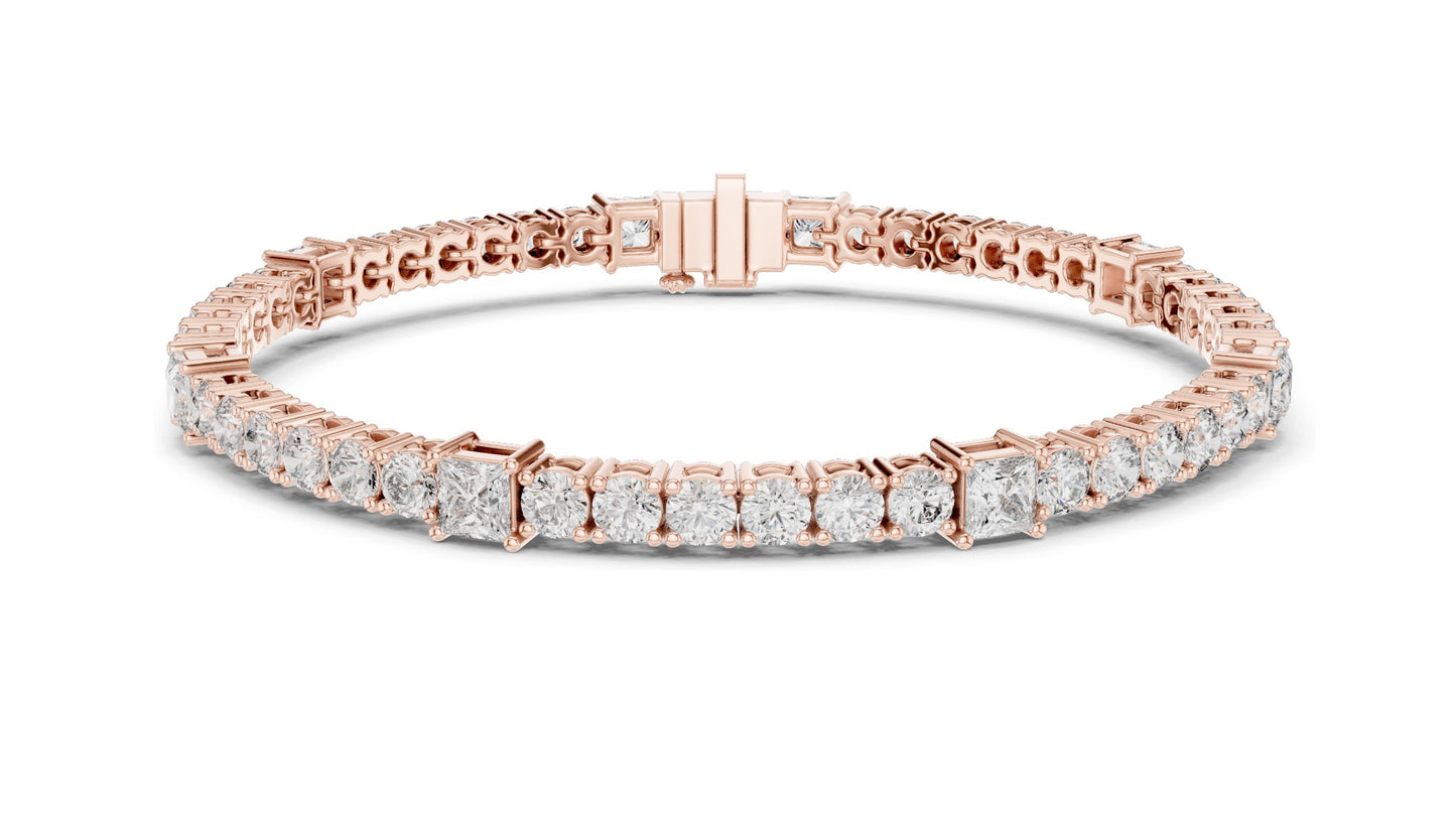 6.62 CT Lab Diamond Tennis Bracelet | Round & Square Cut Diamonds | 10KT, 14KT, 18KT Gold & 925 Silver | Moissanite Options | Rose, Yellow, White Gold | Luxury Fine Jewelry
