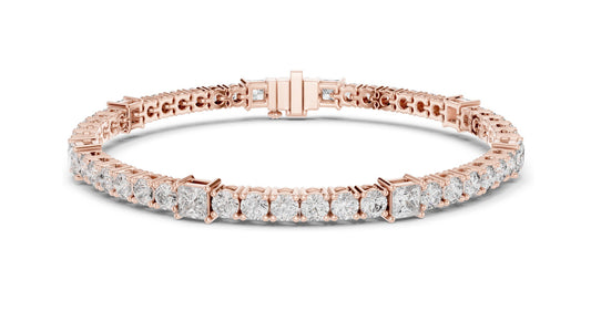 6.62 CT Lab Diamond Tennis Bracelet | Round & Square Cut Diamonds | 10KT, 14KT, 18KT Gold & 925 Silver | Moissanite Options | Rose, Yellow, White Gold | Luxury Fine Jewelry