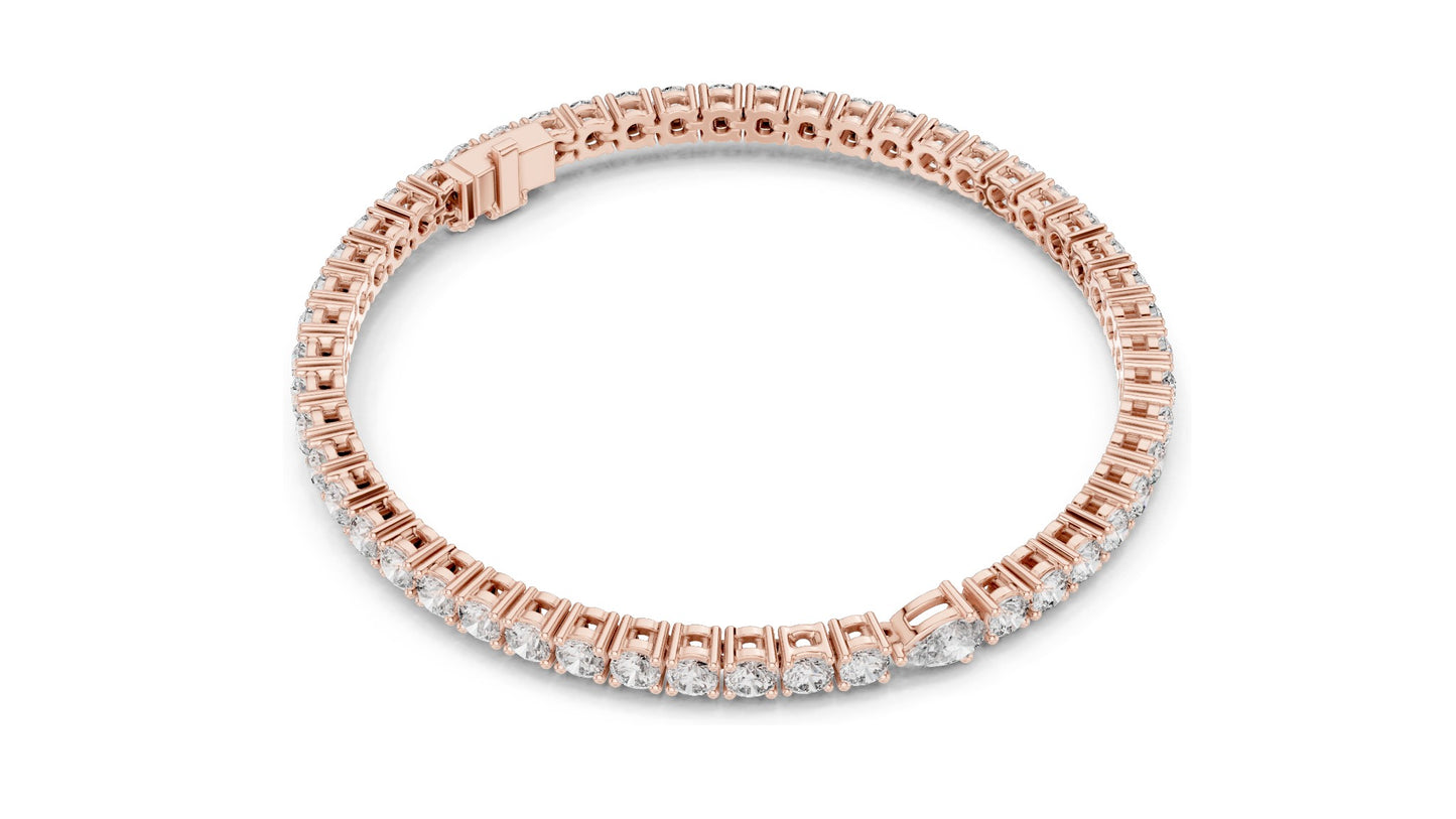 5.75 CT Lab Diamond Tennis Bracelet with Pear Cut Center | Round Brilliant & Pear Cut | 10KT, 14KT, 18KT Gold & 925 Silver | Rose, Yellow, White Gold | Luxury Fine Jewelry