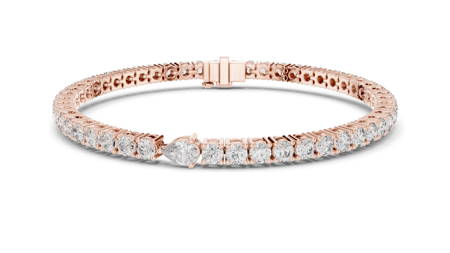 5.75 CT Lab Diamond Tennis Bracelet with Pear Cut Center | Round Brilliant & Pear Cut | 10KT, 14KT, 18KT Gold & 925 Silver | Rose, Yellow, White Gold | Luxury Fine Jewelry