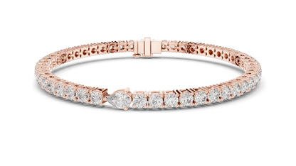5.75 CT Lab Diamond Tennis Bracelet with Pear Cut Center | Round Brilliant & Pear Cut | 10KT, 14KT, 18KT Gold & 925 Silver | Rose, Yellow, White Gold | Luxury Fine Jewelry