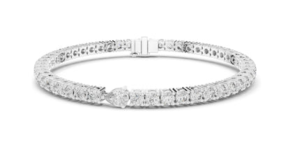 5.75 CT Lab Diamond Tennis Bracelet with Pear Cut Center | Round Brilliant & Pear Cut | 10KT, 14KT, 18KT Gold & 925 Silver | Rose, Yellow, White Gold | Luxury Fine Jewelry