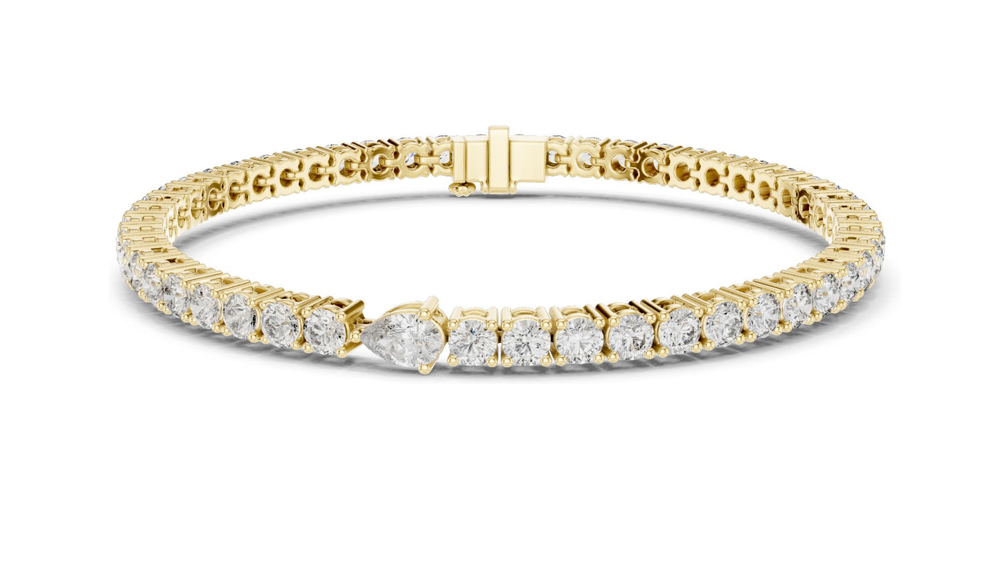 5.75 CT Lab Diamond Tennis Bracelet with Pear Cut Center | Round Brilliant & Pear Cut | 10KT, 14KT, 18KT Gold & 925 Silver | Rose, Yellow, White Gold | Luxury Fine Jewelry