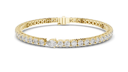 5.75 CT Lab Diamond Tennis Bracelet with Pear Cut Center | Round Brilliant & Pear Cut | 10KT, 14KT, 18KT Gold & 925 Silver | Rose, Yellow, White Gold | Luxury Fine Jewelry
