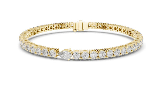 5.75 CT Lab Diamond Tennis Bracelet with Pear Cut Center | Round Brilliant & Pear Cut | 10KT, 14KT, 18KT Gold & 925 Silver | Rose, Yellow, White Gold | Luxury Fine Jewelry