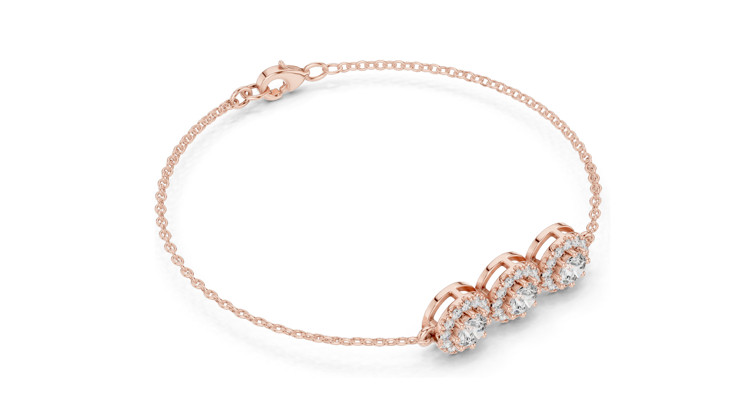 1.29ct Lab Grown Diamond 3-Stone Bracelet | VVS-VS EF CVD Diamonds | 18KT, 14KT, 10KT Gold & 925 Silver | Rose, Yellow, White Gold | Luxury Fine Jewelry