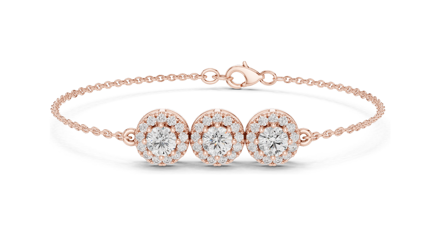 1.29ct Lab Grown Diamond 3-Stone Bracelet | VVS-VS EF CVD Diamonds | 18KT, 14KT, 10KT Gold & 925 Silver | Rose, Yellow, White Gold | Luxury Fine Jewelry