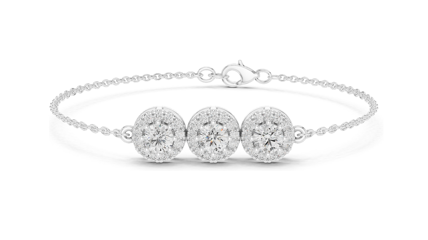1.29ct Lab Grown Diamond 3-Stone Bracelet | VVS-VS EF CVD Diamonds | 18KT, 14KT, 10KT Gold & 925 Silver | Rose, Yellow, White Gold | Luxury Fine Jewelry