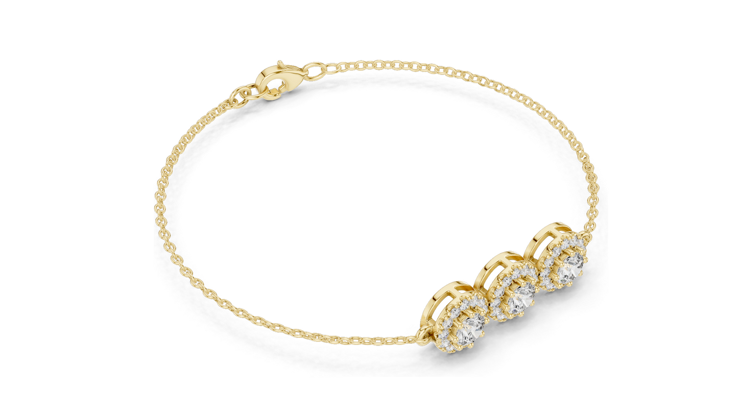 1.29ct Lab Grown Diamond 3-Stone Bracelet | VVS-VS EF CVD Diamonds | 18KT, 14KT, 10KT Gold & 925 Silver | Rose, Yellow, White Gold | Luxury Fine Jewelry