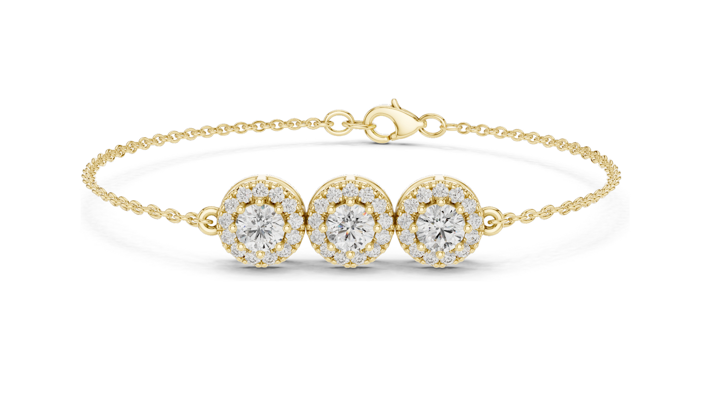 1.29ct Lab Grown Diamond 3-Stone Bracelet | VVS-VS EF CVD Diamonds | 18KT, 14KT, 10KT Gold & 925 Silver | Rose, Yellow, White Gold | Luxury Fine Jewelry