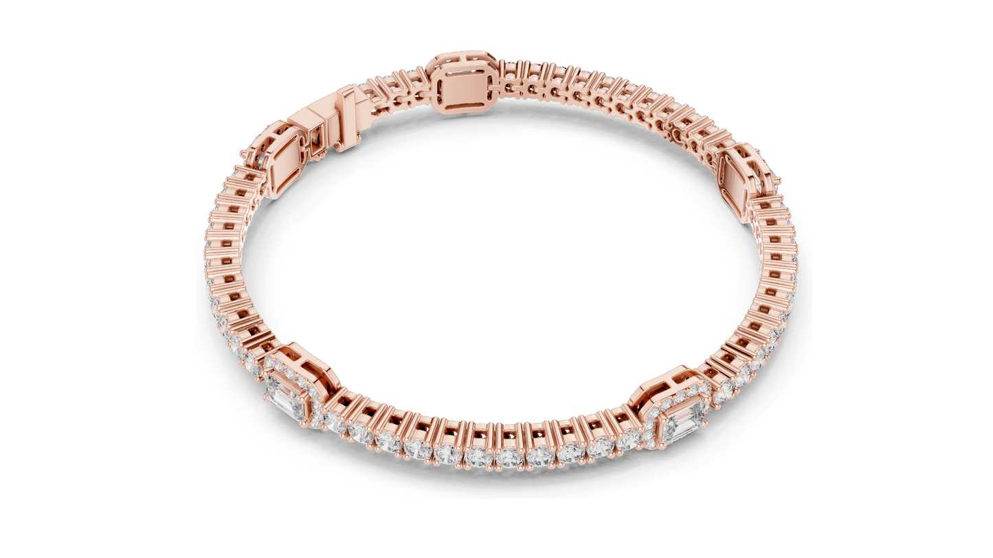 5.275 CT Lab Diamond Tennis Bracelet | Emerald & Round Brilliant Cut | 10KT, 14KT, 18KT Gold & 925 Silver | Rose, Yellow, White Gold Options | Luxury Fine Jewelry