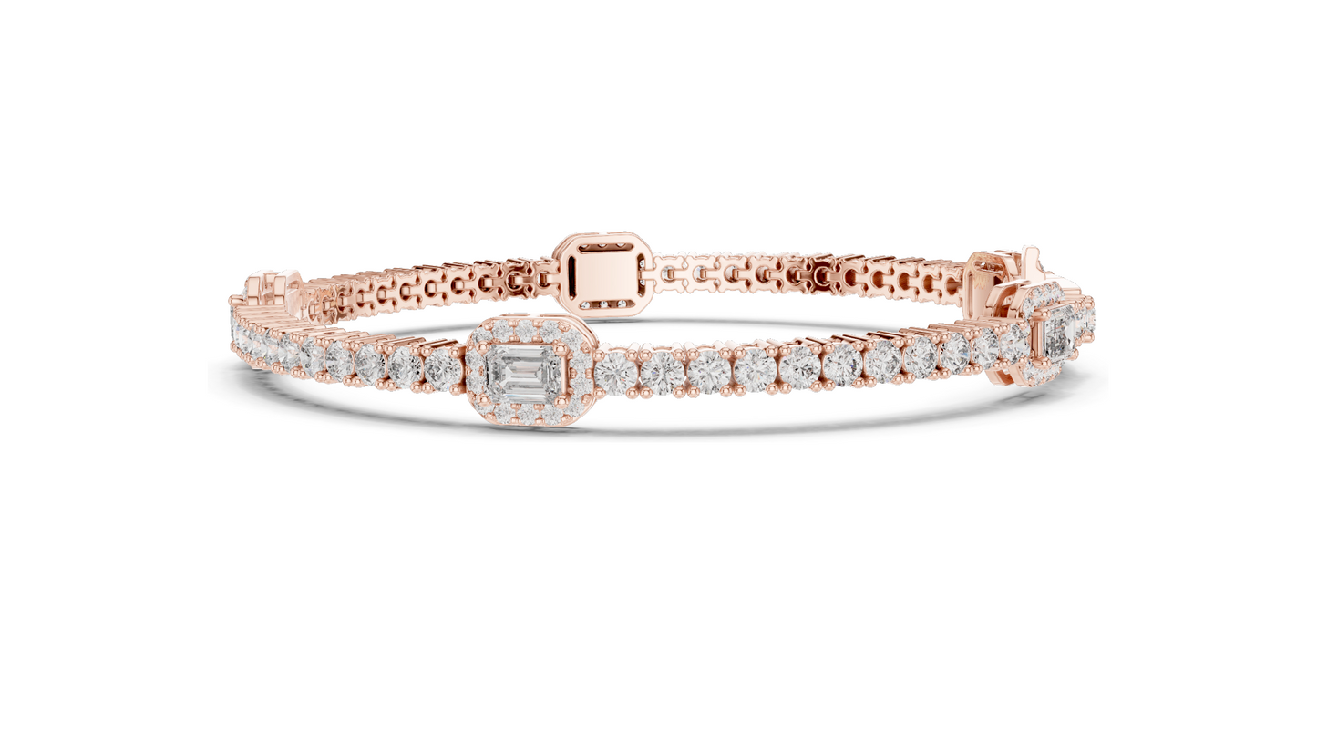 5.275 CT Lab Diamond Tennis Bracelet | Emerald & Round Brilliant Cut | 10KT, 14KT, 18KT Gold & 925 Silver | Rose, Yellow, White Gold Options | Luxury Fine Jewelry