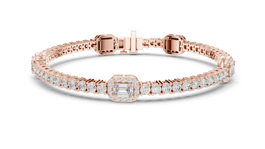 5.275 CT Lab Diamond Tennis Bracelet | Emerald & Round Brilliant Cut | 10KT, 14KT, 18KT Gold & 925 Silver | Rose, Yellow, White Gold Options | Luxury Fine Jewelry