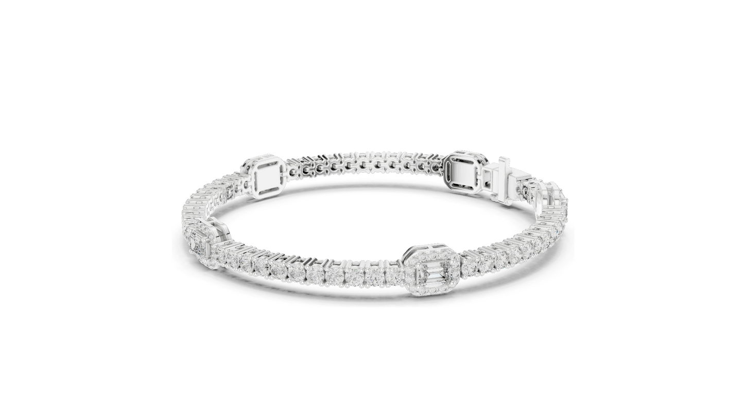5.275 CT Lab Diamond Tennis Bracelet | Emerald & Round Brilliant Cut | 10KT, 14KT, 18KT Gold & 925 Silver | Rose, Yellow, White Gold Options | Luxury Fine Jewelry