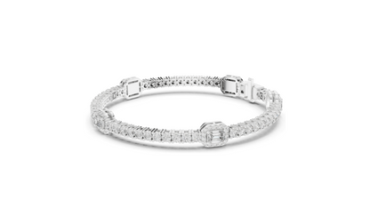 5.275 CT Lab Diamond Tennis Bracelet | Emerald & Round Brilliant Cut | 10KT, 14KT, 18KT Gold & 925 Silver | Rose, Yellow, White Gold Options | Luxury Fine Jewelry