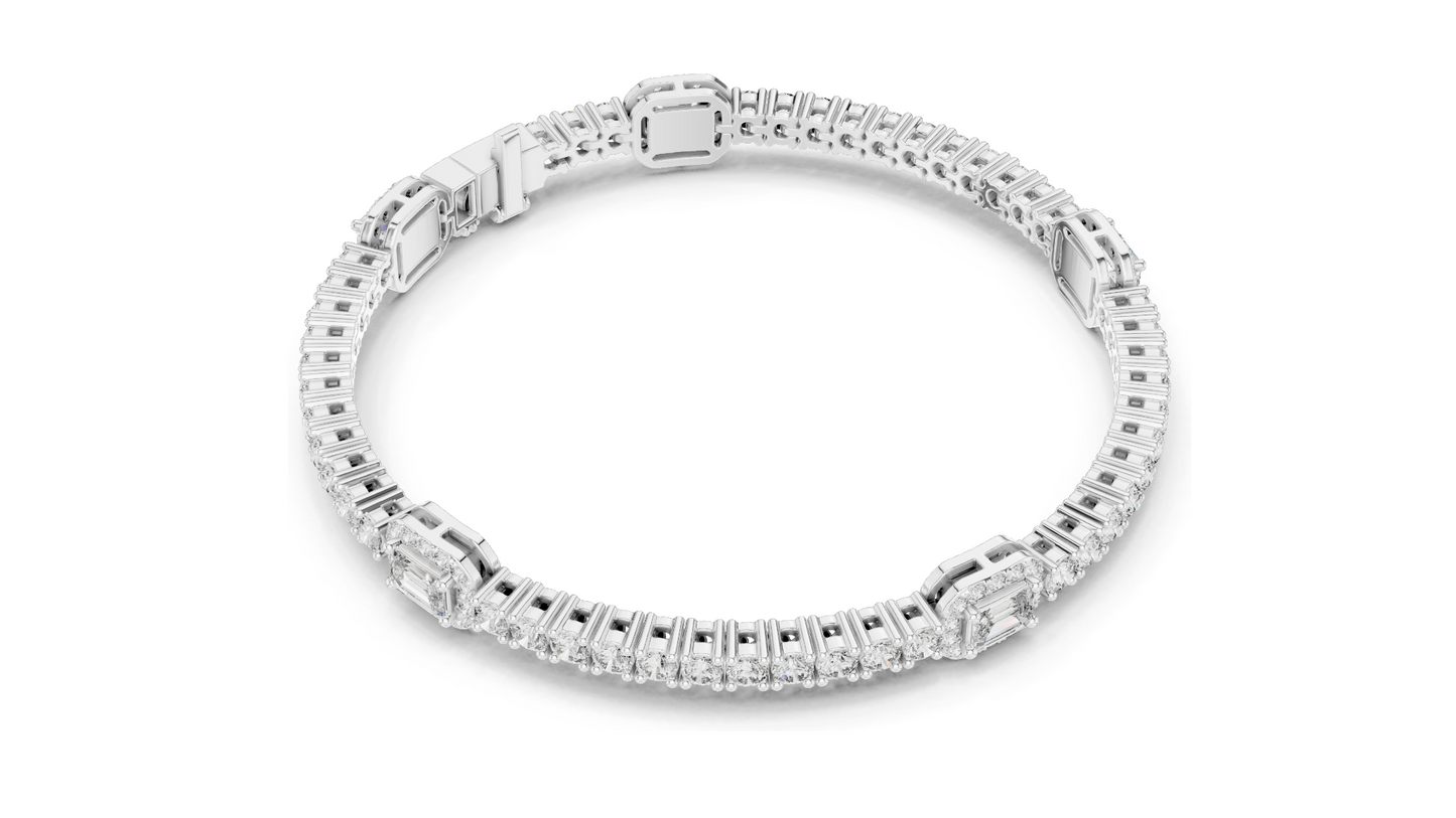 5.275 CT Lab Diamond Tennis Bracelet | Emerald & Round Brilliant Cut | 10KT, 14KT, 18KT Gold & 925 Silver | Rose, Yellow, White Gold Options | Luxury Fine Jewelry