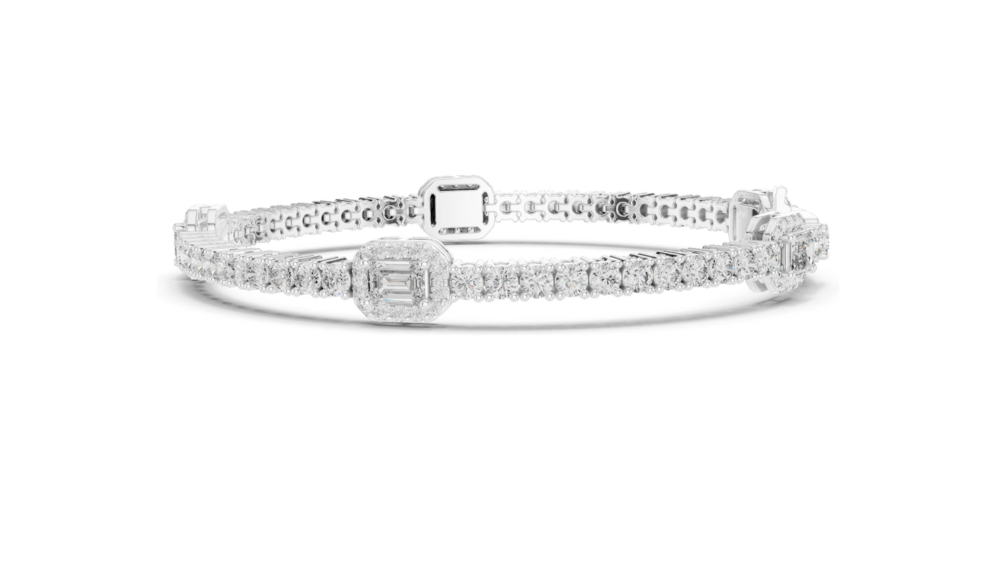 5.275 CT Lab Diamond Tennis Bracelet | Emerald & Round Brilliant Cut | 10KT, 14KT, 18KT Gold & 925 Silver | Rose, Yellow, White Gold Options | Luxury Fine Jewelry