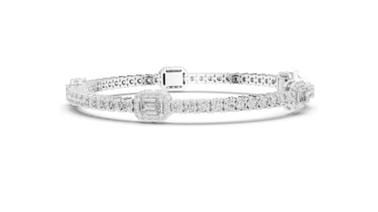 5.275 CT Lab Diamond Tennis Bracelet | Emerald & Round Brilliant Cut | 10KT, 14KT, 18KT Gold & 925 Silver | Rose, Yellow, White Gold Options | Luxury Fine Jewelry