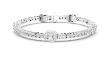 5.275 CT Lab Diamond Tennis Bracelet | Emerald & Round Brilliant Cut | 10KT, 14KT, 18KT Gold & 925 Silver | Rose, Yellow, White Gold Options | Luxury Fine Jewelry