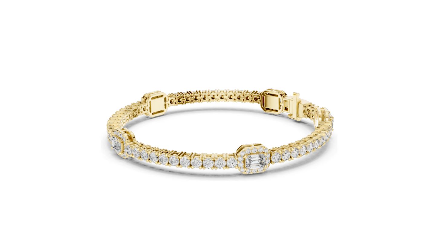 5.275 CT Lab Diamond Tennis Bracelet | Emerald & Round Brilliant Cut | 10KT, 14KT, 18KT Gold & 925 Silver | Rose, Yellow, White Gold Options | Luxury Fine Jewelry