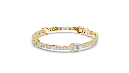 5.275 CT Lab Diamond Tennis Bracelet | Emerald & Round Brilliant Cut | 10KT, 14KT, 18KT Gold & 925 Silver | Rose, Yellow, White Gold Options | Luxury Fine Jewelry